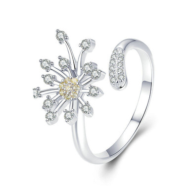 WHITE ZIRCON STERLING SILVER RING - DANDELION